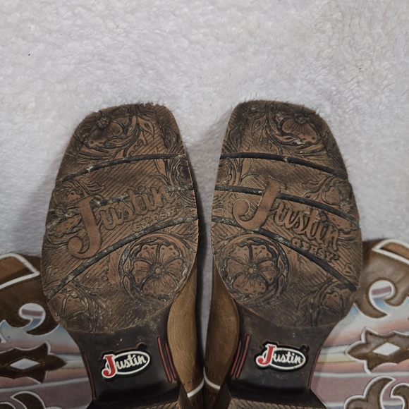 Justin LATTIE WHEAT Womens 6.5B Western Cowboy Boots L2967 Leather Square Toe - Picture 16 of 16